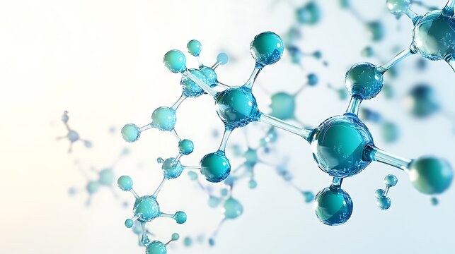 A 3D visualization of biomolecules in a fluid environment, with molecules floating in motion through a liquid medium. 