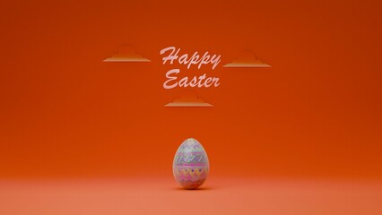 Single Easter Egg with Happy Easter Message on Orange Background