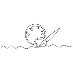 Paint palette art brush icon  continuous one line drawing  outline vector illustration