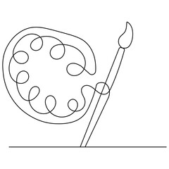 Paint palette art brush icon  continuous one line drawing  outline vector illustration