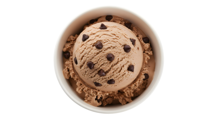 Delicious chocolate chip ice cream scoop served in a classic bowl with chocolate chips on top and a creamy texture all around