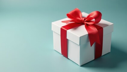 Obraz premium Simple white gift box adorned with a classic red bow , classic, knot