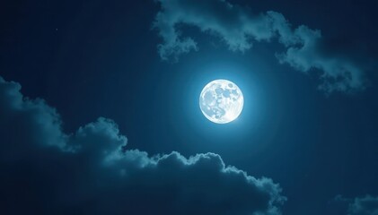 Full moon shines through wispy clouds, dark night sky , ethereal, galaxy, picture
