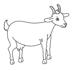 Cute cartoon hand drawn vector goat coloring page.