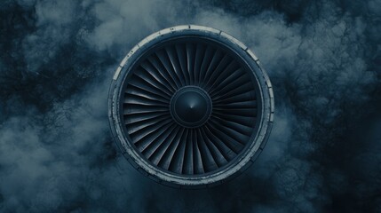 Fototapeta premium Overview of a Jet Engine Turbine on a Dark Cloudy Background