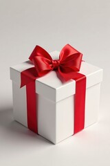 Obraz premium Elegant white gift box, adorned with a vibrant red bow , pure, holiday