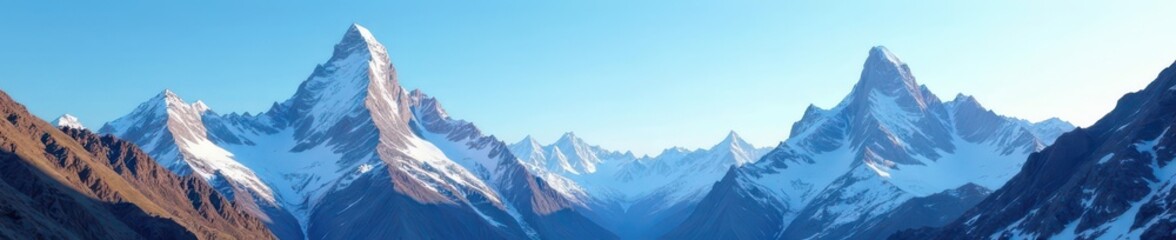 Fototapeta premium Sharp granite peaks, rugged terrain, blue sky, vector illustration, sport, photography, blue