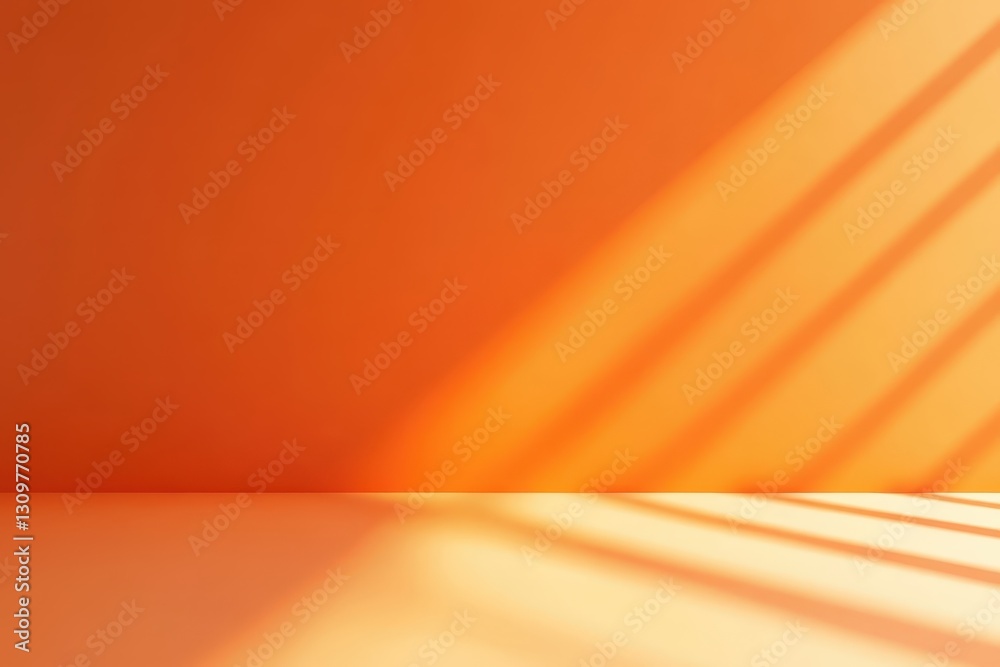 Poster an orange wall with shadows creating geometric patterns elegantly