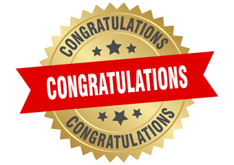 congratulations. congratulations round red and gold label isolated on transparent background