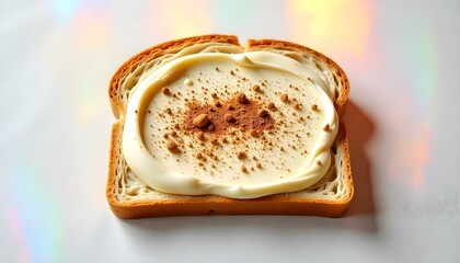 Slice of bread with chocolate spread isolated on a white background, top view