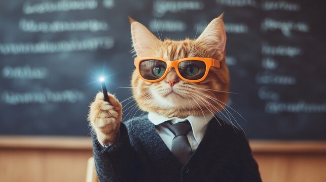 Cat in formal attire with laser pointer