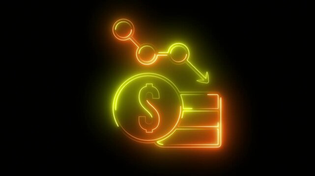Money loss concepts. Arrow and dollar stocks graph, the stock price falls,  neon down arrow stocks graph with black background.