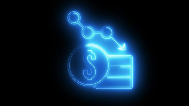 Money loss concepts. Arrow and dollar stocks graph, the stock price falls,  neon down arrow stocks graph with black background.