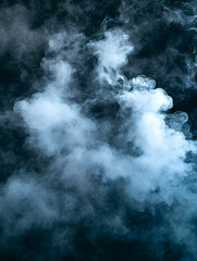 Fototapeta premium Dense white and blue smoke plumes against a dark backdrop