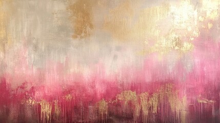 Abstract landscape with gentle pink hues and shimmering golden accents