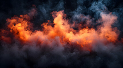 Fiery smoke billows across dark backdrop