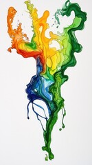 Fototapeta premium Colorful fluid art abstract splash, white background, design element