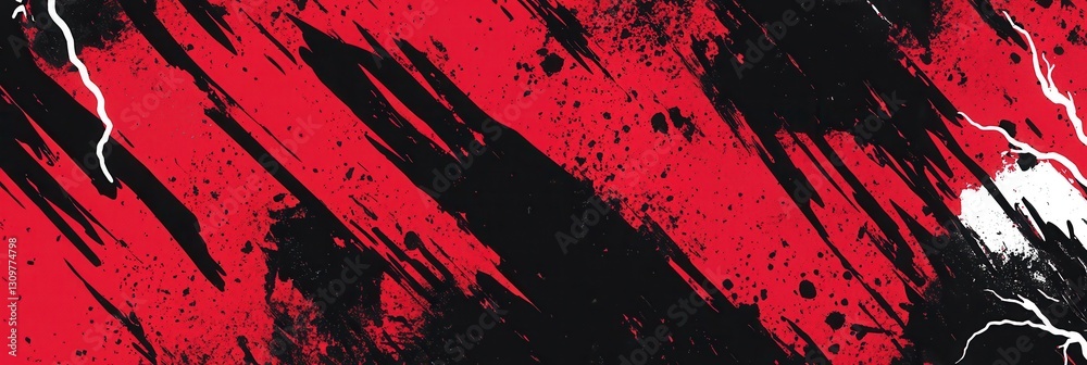 Poster Chaotic abstract background depicting anger with sharp red and black splashes and energetic lightning strikes Generative AI