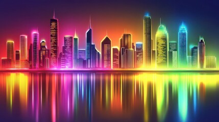 Obraz premium Neon City Skyline Reflections