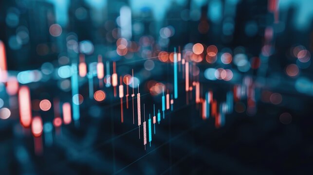 Stock market financial data chart with blurred background lights