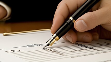 Hand fills out a survey form with a pen, focusing on where to apply a wax seal stamp, set against a dark surface