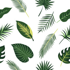 Exotic tropical leaves seamless pattern. Hawaiian plants on white background. Print for textile, wrapping paper, wallpaper.
