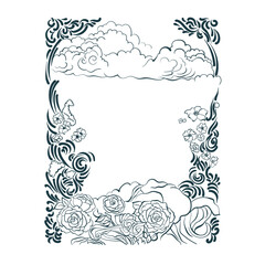 roses sky clouds vector nature frame line artistic