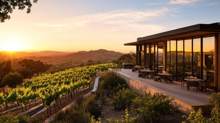 Obraz premium Sunset Vineyard Winery Restaurant