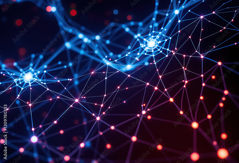 Poster Abstract interconnected network of glowing nodes and lines data connection communication