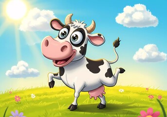 Happy Cow in a Sunny Meadow