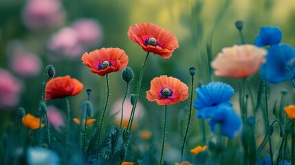 Obraz premium Vivid poppies and Bachelor Buttons