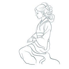 asian traditional girl vector illustration ethnic line art
