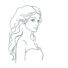 European slavic Beautiful girl vector illustration ethnic line art