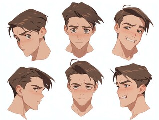 Six Anime Male Expressions - Character Sheet Illustration