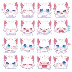 Obraz premium Anime Cat with 12 Different Expressions