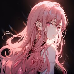 Anime Girl Pink Hair Jewelry Night