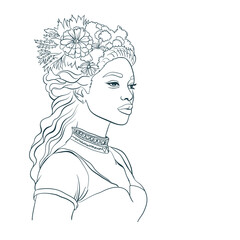 african girl vector illustration ethnic line art