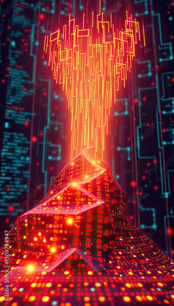 Aufkleber Abstract digital art featuring glowing lights binary code and sense of technological flow