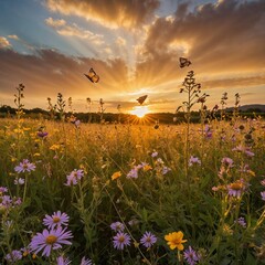 "A sunny morning picnic scene with a checkered blanket, a basket of fruit, and people enjoying the warmth of spring."