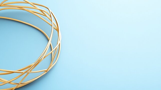 Beige Rope Coiled Pastel Blue Background Minimalist Texture