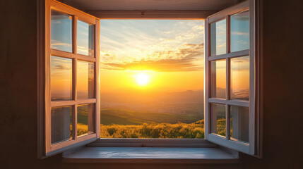 Sunset through window view nature landscape scene scenery wallpaper backdrop background