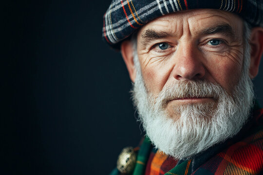 Portrait of a Scottish people and beautiful landscape generated with AI