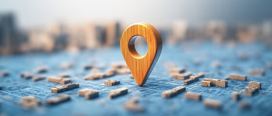 Close-up image of a wooden pin placed on a map representing a specific location for travel planning and exploration