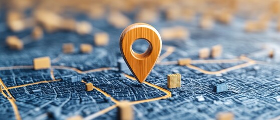 Wooden pin marking a specific location on a detailed map with geographic and topographic features highlighted