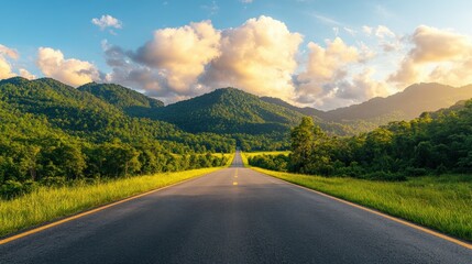 Beautiful road leading towards a majestic mountain in the background surrounded by clear skies and natural beauty