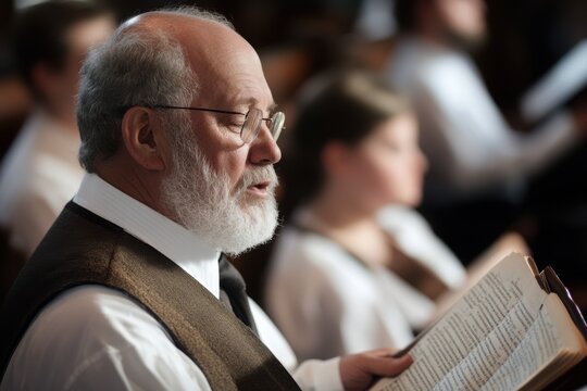 An old deacon reads psalms to the congregation. 