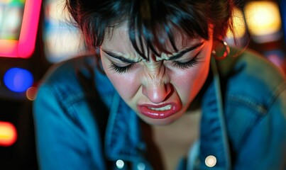 Intense facial expression showing disappointment and frustration.