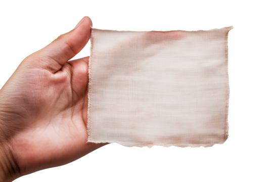 Mano sujetando un papel antiguo sobre fondo transparente