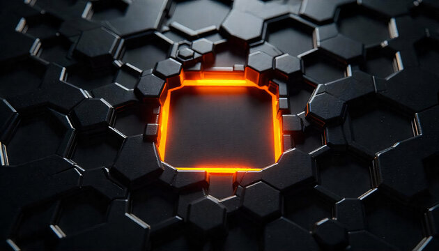 A red square with a lot of hexagons around - Powered by Adobe