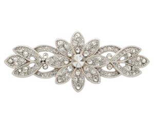 A sparkling rhinestone hair clip adds elegance to hairstyles on a transparent background